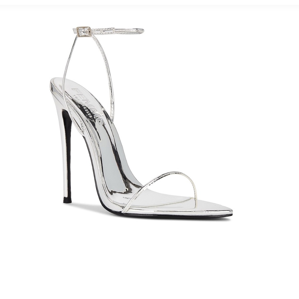 Silver Metallic Ankle-Strap Stiletto Sandals